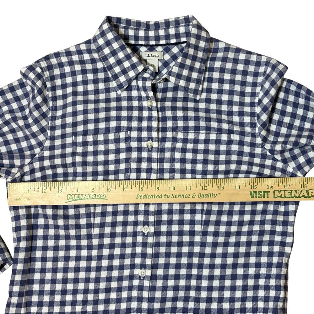 L.L.Bean XS Petite Blue White Gingham Button Down Shirt Flannel Preppy Coastal - Picture 4 of 10